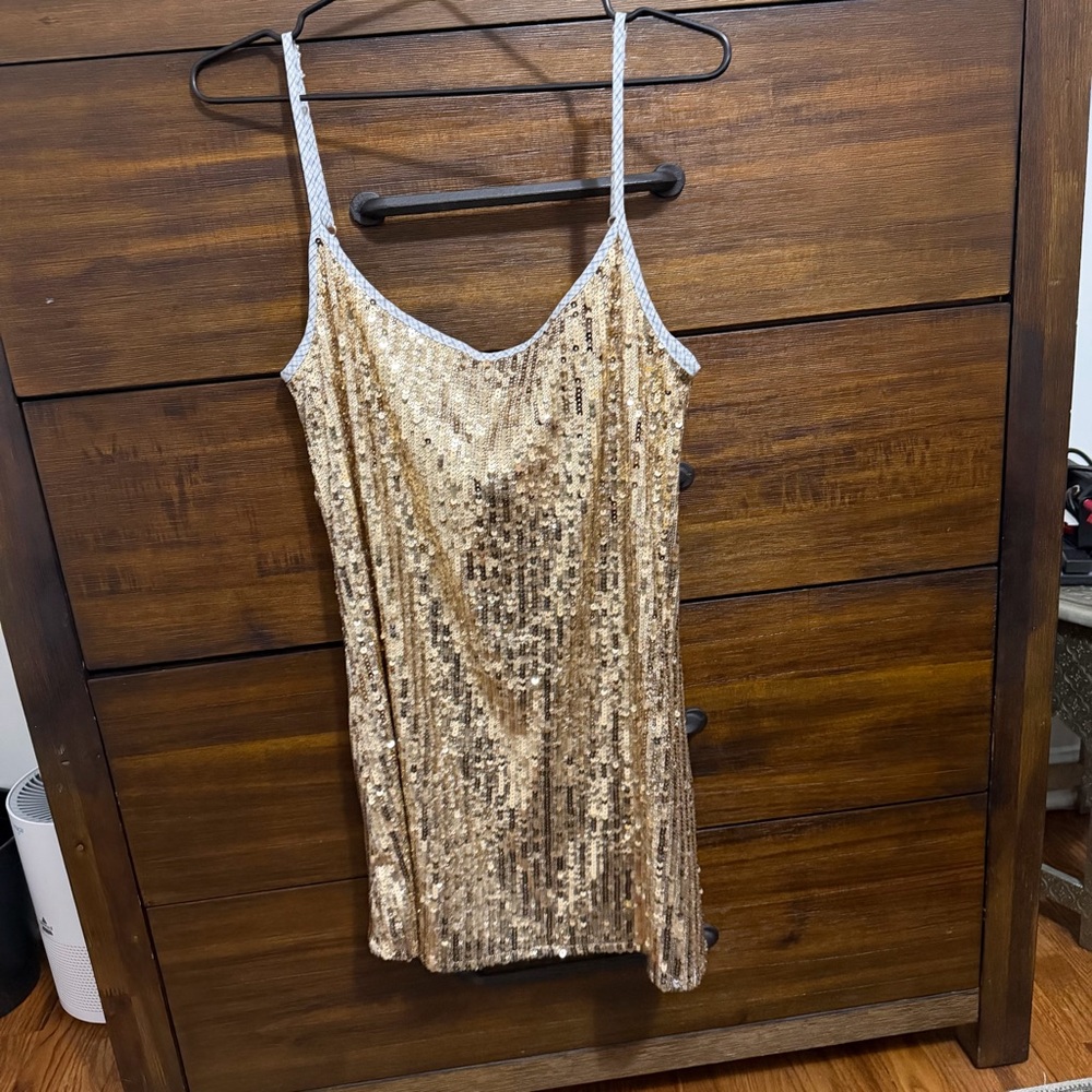 White Fox Boutique Gold Sequin Mini Dress